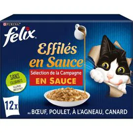 PURINA, FELIX Pâtée pour chat adulte au boeuf, poulet & agneau 12x85g