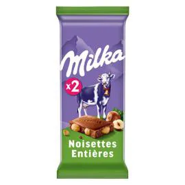 MILKA Chocolat au lait et aux noisettes entières 2x100g