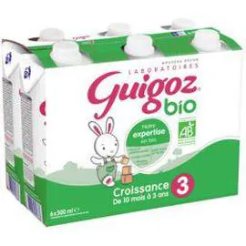 NESTLÉ, GUIGOZ Lait de Croissance Bio liquide, dès 10 mois 6x500ml