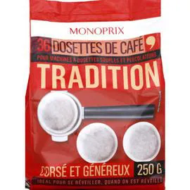 MONOPRIX Dosettes de café Tradition corsé et généreux 250g