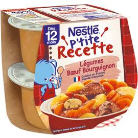 NESTLÉ, P'TITE RECETTE Plat bébé bébé dés 12 mois légumes boeuf bourguignon 2x200g