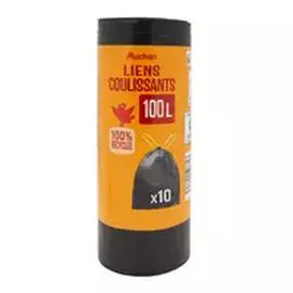 AUCHAN Sacs poubelle avec cordon 100L x10