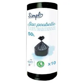 CARREFOUR SIMPL Sac poubelle à lien traditionnel 50L x10