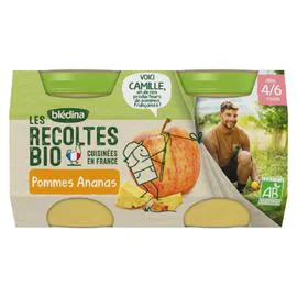 BLÉDINA, LES RECOLTES BIO Compote bébé pommes ananas - dès 6 mois 2x130g
