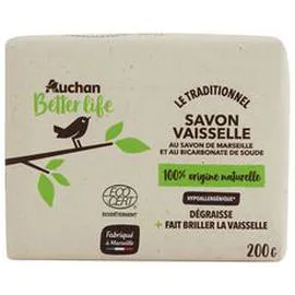 AUCHAN BETTER LIFE Savon vaisselle solide au savon de Marseille et bicarbonate de soude 200g
