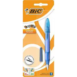 BIC Stylo plume pointe moyenne rechargeable EasyClic bleu + 1 petite cartouche d'encre l'unité