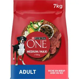 PURINA, ONE Croquettes pour chien adultemédium maxi riche en boeuf avec du riz 7kg