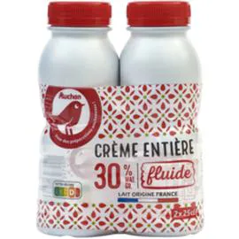 AUCHAN Crème fluide entière 30% MG UHT 2x25cl