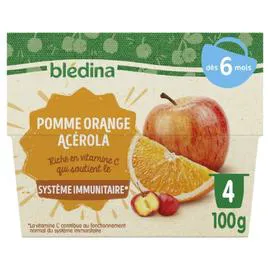 BLÉDINA Petit pot dessert pomme orange acérola - dès 6 mois 4x100g