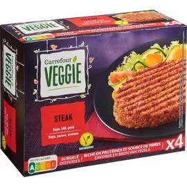 CARREFOUR VEGGIE Steak soja, blé, pois 4x100g