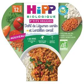 HIPP BIOLOGIQUE Plat bébé dès 12 mois dahl de légumes variés et lentilles corail Bio 230g