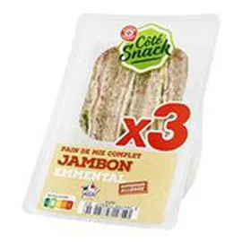 MARQUE REPÈRE, CÔTÉ SNACK Sandwich Club triple Jambon emmental 230g
