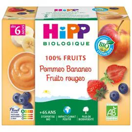 HIPP BIOLOGIQUE Pommes bananes fruits rouges BIO 100% Fruits, dès 6 mois 4x100g