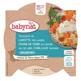 BABYNAT Plat Carotte, Pomme de Terre & Cabillaud dès 15M 220g