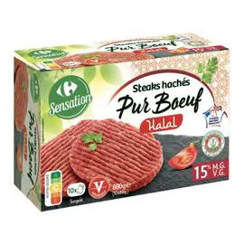 CARREFOUR Steaks hachés halal 15% MG 10x80g