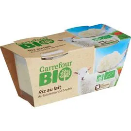CARREFOUR BIO Riz au lait de brebis Bio 2x140g