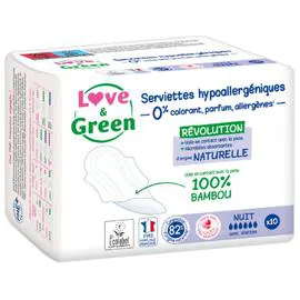 LOVE & GREEN Serviettes normales Hypoallergéniques 0% x10