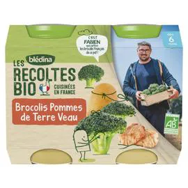 BLÉDINA, LES RECOLTES BIO Petit pot bébé brocolis pommes de terre veau - dès 6 mois 2x200g