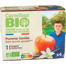 CARREFOUR BIO Compote pommes vanille s/sucres ajoutés 4x100g