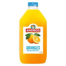 ANDROS Jus d'oranges pressées sans pulpe 100% pur jus sans sucres ajoutés 1,5l