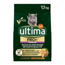 ULTIMA Croquettes Chat Stérilisé Pro+ Adulte Poulet 1,1kg