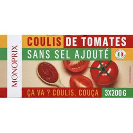 MONOPRIX Coulis de Tomates Sans Sel Ajouté 3x200g