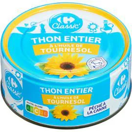 CARREFOUR CLASSIC' Thon entier à l'huile de tournesol 104g
