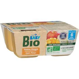 CARREFOUR BABY Desserts bébé bio, dès 6 mois pomme mangue 4x100g