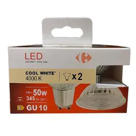 CARREFOUR Ampoule LED GU10 Spot Blanc-froid 50W X2 x2