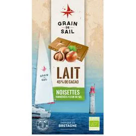 GRAIN DE SAIL Chocolat au lait noisettes torréfiées et fleur de sel Bio 100g
