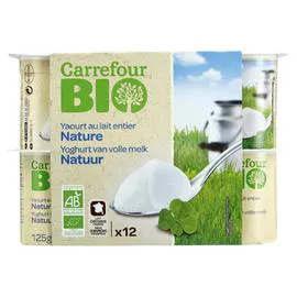 CARREFOUR BIO Yaourt bio nature 12x125g