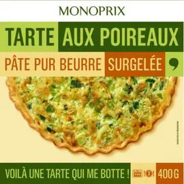 MONOPRIX Tarte aux poireaux, pâte pur beurre surgelée 400g
