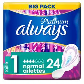 ALWAYS Serviette Hygiénique Avec Ailettes Platinium Normal Taille 1 x24