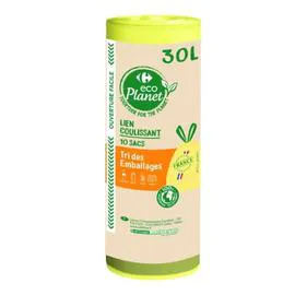 ECOPLANET Sac poubelle à lien coulissant, spécial tri sélectif 30L x10