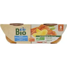 CARREFOUR BABY BIO Plat bébé 8 mois carotte pdt saumon 2x200g