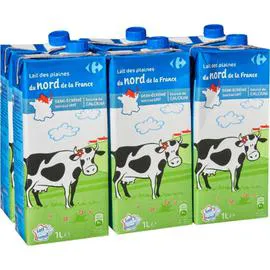 CARREFOUR Lait Demi-Ecreme Stérilisé UHT Calcium du Nord de la France 6x1l