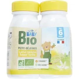 CARREFOUR BABY BIO Lait bébé liquide dès 6 mois vanille 2x25cl