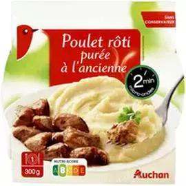 AUCHAN Poulet rôti purée à l'ancienne ss conservateur barquette 2min micro-ondes 300g