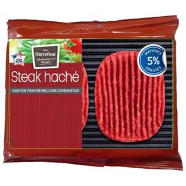 CARREFOUR Steaks hachés pur boeuf 5% MG sous vide 2x125g
