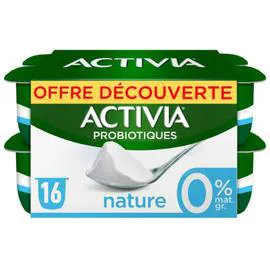 DANONE, ACTIVIA Yaourts natures 0% MG bifidus 16x125g