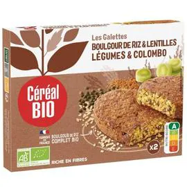 CÉRÉAL BIO Galettes boulgour de riz, lentilles petits légumes et épices colombo Bio 200g