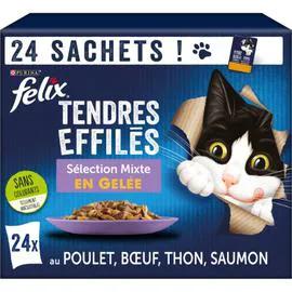 PURINA, FELIX Pâtée pour chat adulte tendres effilés en gelée 24x85g