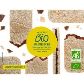 MONOPRIX BIO Galettes de riz fourrage au chocolat saveur noisette bio 120g