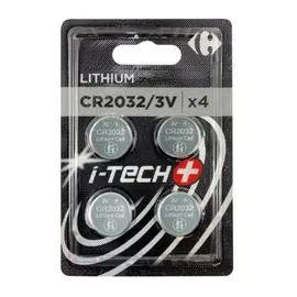 CARREFOUR Pile Bouton Lithium CR2032 3V I-TECH+ x4