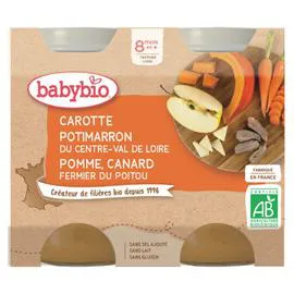 BABYBIO Petit pot bébé dès 8 mois carotte canard 2x200g