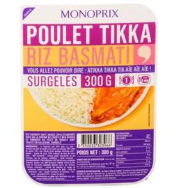 MONOPRIX Poulet Tikka, Riz Basmati,Surgelés 300g