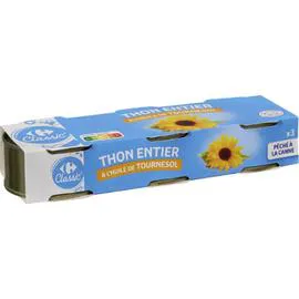 CARREFOUR Thon entier à l'huile de tournesol 3x52g