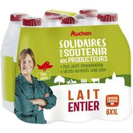 AUCHAN SOLIDAIRES Lait entier UHT 6x1l