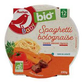 AUCHAN BABY BIO Assiette spaghetti bolognaise dès 12 mois 230g