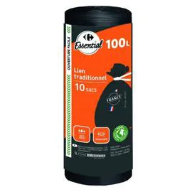 ESSENTIAL Sac poubelle à lien traditionnel 100L x10